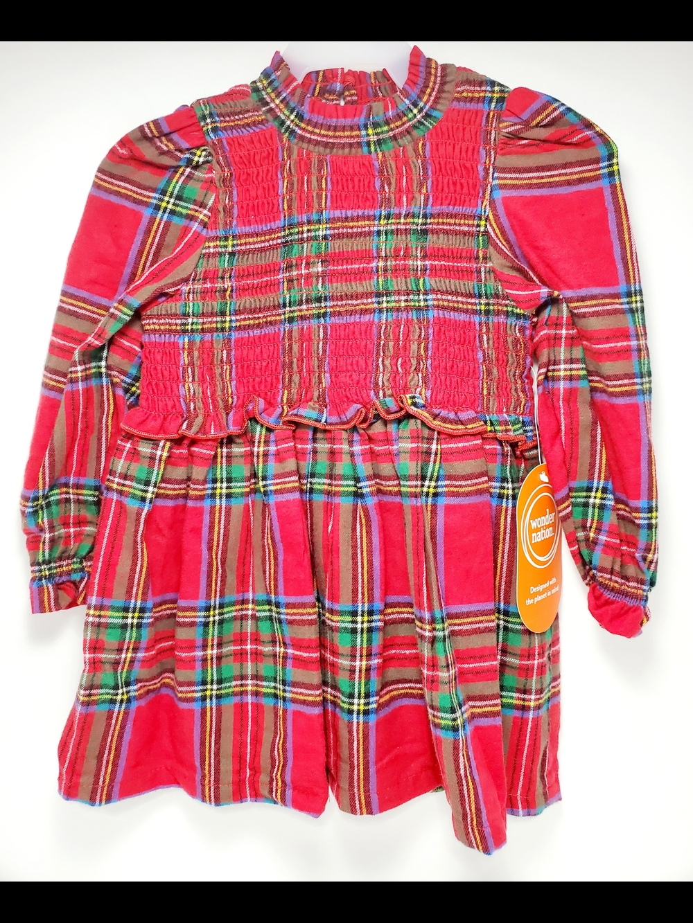 NWT 12m Girls Holiday Red Plaid Smocked Dress with Ruffle Waist